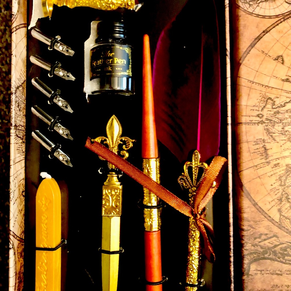Rich Rosey Pink Red Set of Quills, with the Wax Set Included to Seal Your Letter